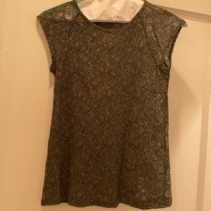 Green Lace Josephine Small Sleave Flare Top, Size Small
